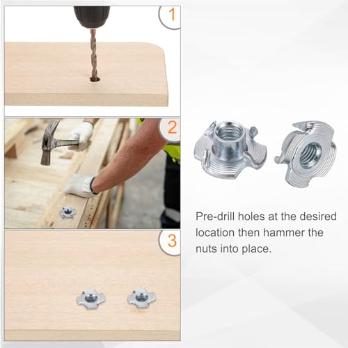 HARFINGTON M5x6mm T-Nuts 4 Pronged Tee Nut 0.57" x 0.24" Fully Thread Carbon Steel Inserts for Wood, Rock Climbing Holds, Cabinetry, Furniture 100pcs - size: M5x6mm, 14.5mm