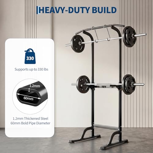 Power Tower Pull Up Bar Station - 330 LBS Stable Multi-Function Gym Dip Station for Home Strength Training Equipment - 10 Adjustable Heights Heavy Duty Pull-Up Tower with h-Shaped Base & Push-Up - color: Black