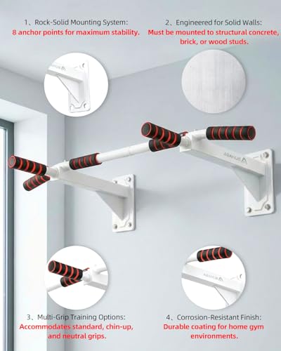 Abahub Wall Mounted Pull Up Bar,440lbs Multi-Grip Chin-Up Bar for Home Gym | Black/White,Durable,Heavy-Duty,Stable Training Bar - color: White