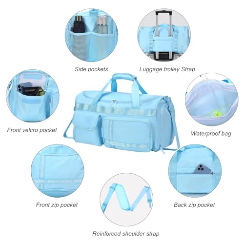 MAXTOP Gym Bag for Women Men Travel Duffle Bag Large Capacity Carry On Weekender Overnight Bag With Shoe Compartment Gym Tote Dry Wet Separation Duffel Bag for Travel - color: Light Blue, style: Gym Bag