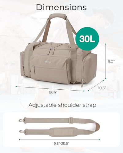 BAGSMART 4-IN-1 Gym Bag for Women Men, TSA Duffle Bag for Travel | With Shoe Compartment & Wet Pocket, 22L/30L/38L Tactical Backpack with 40oz Water Bottle Holder, Lightweight, Water-resistant - color: A-Baby pink