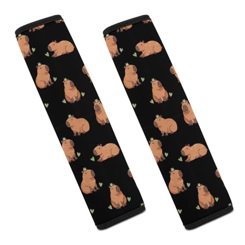 2PCS Cute Capybaras Black Car Seat Belt Pad Breathable Shoulder Protector for Girls and Boys, Most Cars, Anti-Slip Pad - color: Pattern 1000