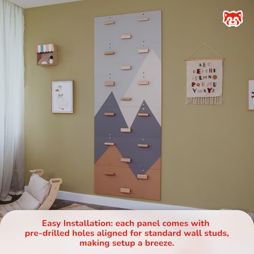 Wood And Hearts Indoor Rock Climbing Wall for Kids – 6 Wooden Climbing Panels with Repositionable Climbing Holds, Montessori Sensory Play Equipment for Kids Playroom (Climbing Module 2) - size: Climbing Module 2