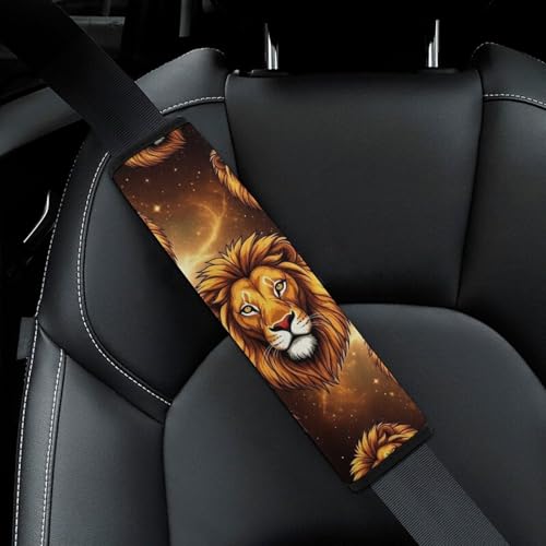 2 Piece Soft Padded Car Seat Belt Pad for Elderly Support, Stroller Pushchair High Chair, Gold Galaxy Lion Shoulder Harness Cover, Shock Absorption - color: Pattern 389