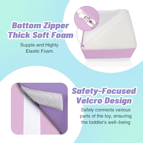 TODIBY 6-Piece Foam Climbing Blocks for Toddlers: Colorful Climbing Gym PU Leather Baby Foam Building Blocks Indoor Toy - style: Macaroon/Pink/Purple