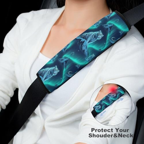 Soft Padded Car Seat Belt Pad for Child, Most Cars, 2 Piece Ice White Tiger Art Seat Belt Cushion Comfortable Driving - color: Pattern 1020