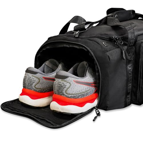 Meister Brawler Gym Bag for Fighters w/Zip-Out Wash Bag & Shoe Locker | Built for fighters and gym go-hards, waterproof 40L duffel bag with WrapHamper wash bag and smart pocket layout