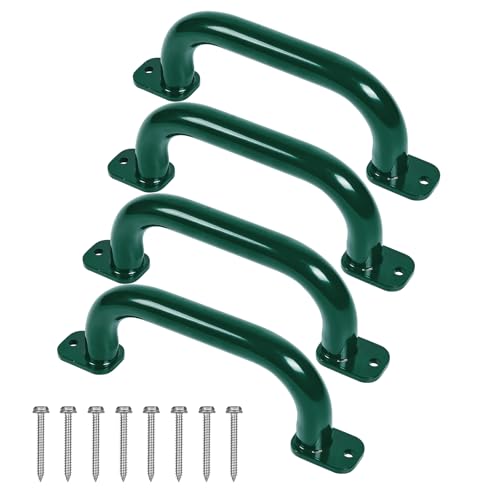 ESPETS 4 Pack of 10 Inch Green Metal Outdoor Playground Handles | Rust-resistence Metal Playset Accessories, Playhouse ladder handles, Indoor Monkey Bars, Treehouse, Climbing walls handles - color: Green