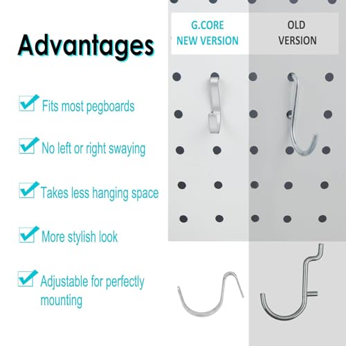 Pegboard J Hooks Silver 40pcs Peg Board Metal Tool Hangers for Garage Craft | 1/4" Pegboard Accessories, Stainless Steel Hooks, Adjustable J Hook for Slot Panels, Wire Shelves, Garage Racks, Grid Walls - style: 40pcs Silver J Hooks