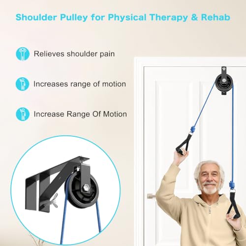 Over The Door Shoulder Pulley for Physical Therapy & Rehab | Adjustable Metal Door Clamp, Silent Large Pulley, For Home Use, Exercise Pulley for Recovery Stretching at Home, Handles