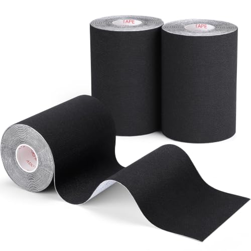 3 Pack Wide Kinesiology Tape, 4in x 5.5yd Athletic Tape, Black - color: Black 4in