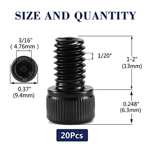 1/4-20 x 1/2" Socket Head Cap Screws Bolts, 20Pcs 304 Stainless Steel 18-8, Allen Socket Hex Drive, Full Thread, Black Oxide by SG TZH(with Hex Spanner) - size: 1/4-20 x 1/2"