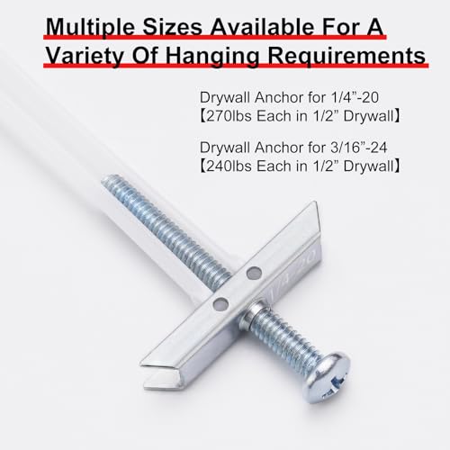 Drywall Anchor with Included Bolts for 1/4-20 Fastener Size, Wall Anchors Drywall Heavy Duty for TV Mounting, Hollow-Wall Anchors Screws Kit Holds Up to 270 Pounds Each in 1/2-in Drywall-22 Pack - size: 1/4"-20：Pack of 22
