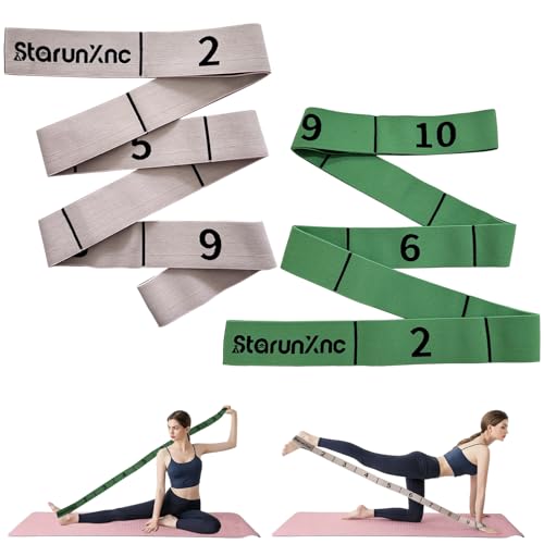 Yoga Stretch Strap for Flexibility, 2 Pack – 10 Loops Stretching Strap for Yoga, Pilates & Physical Therapy, Elastic Non-Slip Nylon Fabric, 8 ft Length