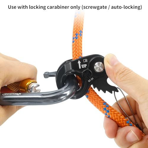 NewDoar Rope Ascender Lightweight Rope Clamp Ascender Riser Adjuster Fits 8-13mm Rope Self-Locking Grip for Rock Climbing,Hunting,Protection Rescue,Rappelling,Arborist,Gear Equipment - color: Black-Set