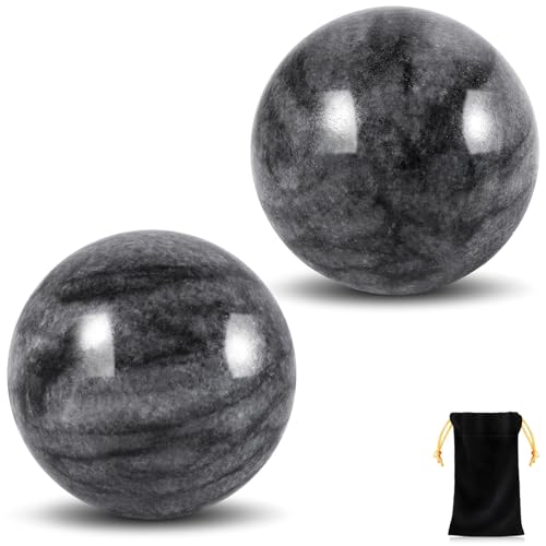 Learay 2Pcs Baoding Balls, Boading Balls for Hand Therapy, Gray, 1.57 inch | Chinese Health Exercise Massage Balls with Carry Pouch for Stress Relief Meditation Ball - color: Gray/1.57 Inch
