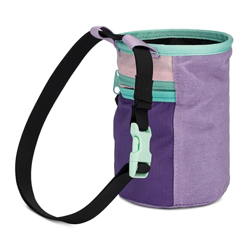 Oso Supply Co - Waxed Canvas Chalk Bag - Zipper Pocket & Mesh Pouch for Bouldering, Rock Climbing, Gym, Weightlifting – Water-Resistant, Adjustable Belt, Wide Opening - color: Lavender / Teal