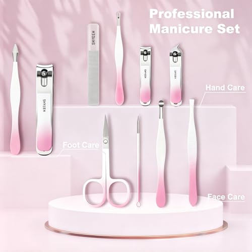 Manicure Set, 10 pcs High-Carbon Steel Nail Clippers Set, Portable Mini Manicure and Pedicure Kit, Travel Grooming Nail Kit with Leather Bag for Men and Women - color: RosePink