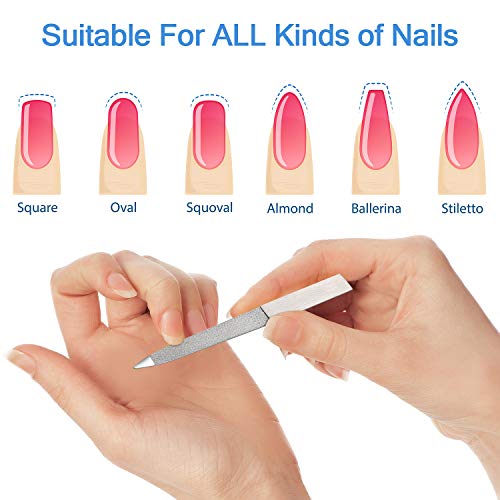 Mudder 6 Pieces Diamond Nail File Stainless Steel Double Side Nail File Metal Buffer Women Men Fingernails Toenails Manicure for Salon and Home, Silver(5 Inch) - size: 5 Inch (Pack of 6)