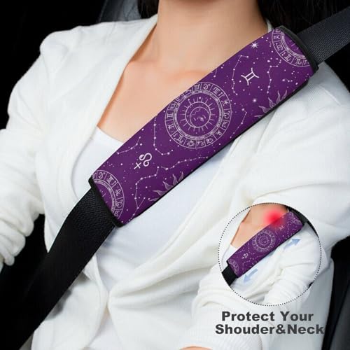 2 Pack Sun Moon Astrology Chart Purple Car Seat Straps Shoulder Pads Universal Soft and Comfortable Seat Belt Cushion for Adults and Children, Stroller Pushchair High Chair - color: Pattern 596