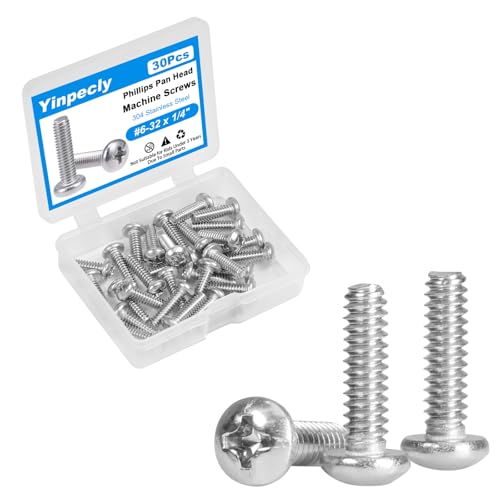 30 Pcs #6-32 x 1/2" Pan Head Machine Screws, 304 Stainless Steel, Truss Head Bolts, Full Thread, Bright Finish, Phillips Drive for Furniture Repairs and 3D Printer - size: #6-32 x 1/2"