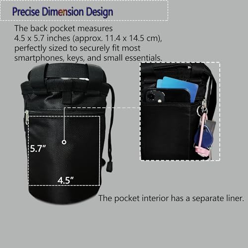 Rock Climbing Chalk Bag & Bouldering Bucket, 7.5" Oxford with Zipper Pocket - Lightweight Gym Accessories for Men Women (Black/Charcoal Grey) - color: Black