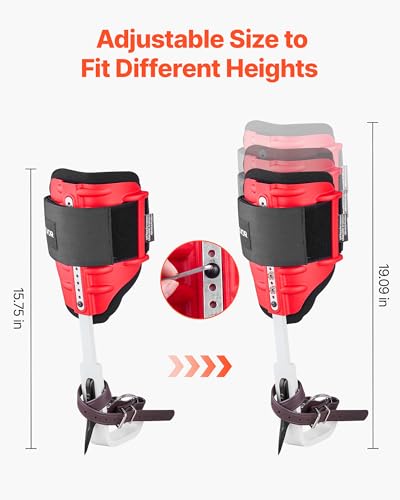 VEVOR Tree Climbing Spikes Set, 1 Pair Height-Adjustable Climbing Spurs with Security Harness and Utility Rope, 350lbs Load Capacity Tree Climbing Gear, Arborist Equipment for Climbers, Fruit Picking - color: Red