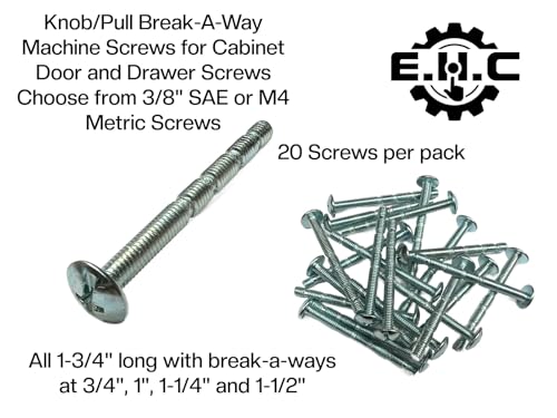 Knob/Pull Machine Screws (Break-A-Way) for Cabinet Door and Drawers Choose from 3/8" SAE or M4 Metric Screws All 1-3/4" Long by E.H.C (20, Nickel, 3/8" x 1-3/4" Long Standard SAE)