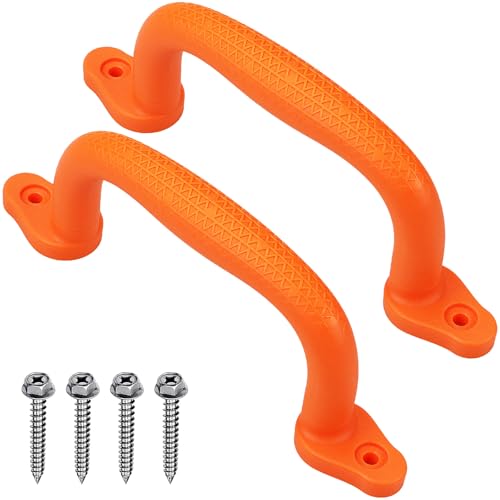 Dolibest 2-Pack Safety Handles for Swing Sets & Playsets - Monkey Bars with Anti-Skid Grip & Finger Indentations, Plastic Grab Handles, Easy Mounting for Climbing Frames, Playhouses, Treehouses - color: Orange-2pcs