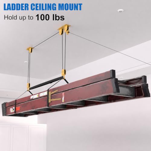 TRUSOON Ladder Pulley Hoist, Self-Locking Ceiling Lift System, 10-18 ft | Self-locking mechanism, holds up to 100 lbs, fits ladders kayaks bikes & more, all hardware included, easy solo operation