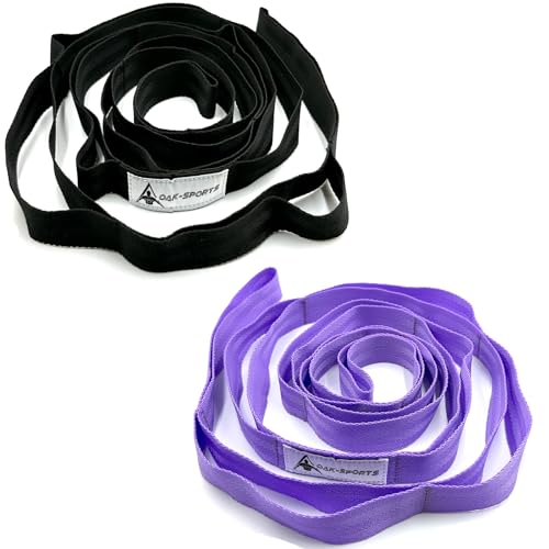Stretching Strap Yoga Strap with Loops, Stretch Straps for Physical Therapy, Non-Elastic Exercise Strap for Pilates, Dance and Gymnastics with Workout Guide - color: Purple+Black