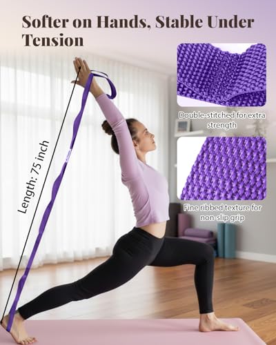 Trideer Stretching Strap with Loops & Leg Lifter, Non-Elastic PT-Style Physical Therapy Strap for Knee Replacement Rehab, Hamstring, Calf & Back Stretcher Mobility, Hip, Shoulder & Yoga - color: Purple