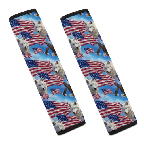 Soft Padded Seat Belt Cover for Girls and Boys, Stroller Pushchair High Chair, 2 Piece Wolves Eagles Wolf American Flag Shoulder Protector Anti-Slip Pad - color: Pattern 778