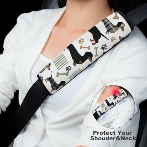 1 Pair Cute Puppy Pet Wiener Dog Dachshund Plaid Seat Belt Shoulder Pad Soft Padded Seat Belt Cushion for Adult Use, Stroller Pushchair High Chair, Pressure Relief - color: Pattern 585