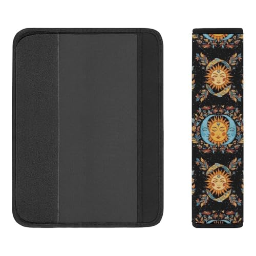 2 Pack Breathable Car Seat Straps Shoulder Pads for Adults and Children, All Vehicles, Mystic Floral Boho Bohemian Hippy Mandala Sun Moon Harness Pads Strap, Pressure Relief - color: Pattern 56
