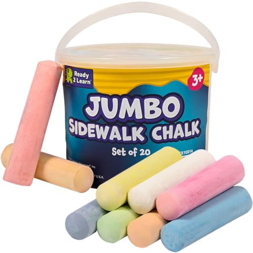 READY 2 LEARN Jumbo Sidewalk Chalk, Set of 20, 9 Colors | Washable and Non-Toxic, Bulk Sidewalk Chalk for Kids