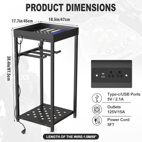 Police Gear Rack with Built-in Power Strip, Tactical Gear Organizer Stand for Duty Belt, Police Vest, Body Armor, Plate Carrier, Helmet Storage, Heavy Duty Gear Rack - size: Freestanding