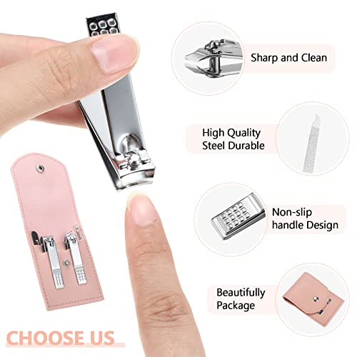 Geosar 12 Sets Manicure Gifts Bulk Nail Clippers Pedicure Kit Stainless Steel Professional Pedicure Grooming Kits Nail Care Tools with Travel Case for Women Men Hand Foot Birthday(Pink) - color: Pink