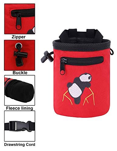 AMC Rock Climbing Panda Design Chalk Bag with Adjustable Belt - color: 7184_Red