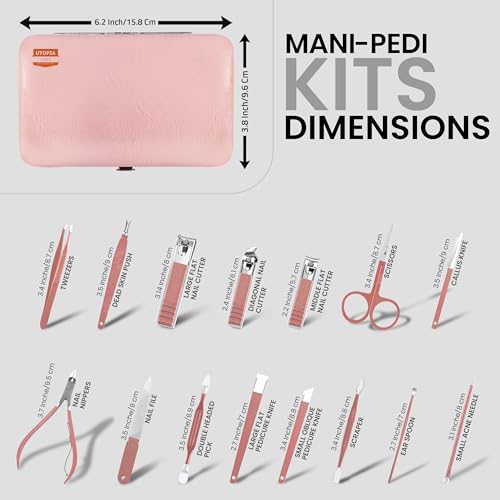 Utopia Care Manicure Set Professional Nail Clippers Kit | 16-Piece Manicure & Pedicure Nail Kit Gift Set for Men Women with Fingernail & Toenail Clippers, Premium Travel Case - color: Pink, size: Pack of 16