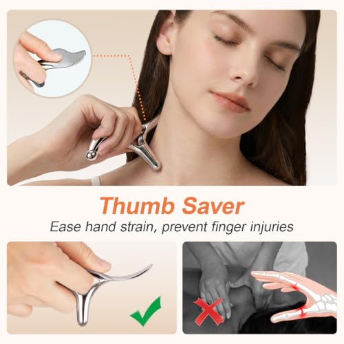 Pressure Point Massage Tool for Deep Tissue - Metal Gua Sha Tools | Metal Muscle Scraper | Thumb Saver | Acupressure Tool for Trigger Point & Pain Relief, Travel Pouch