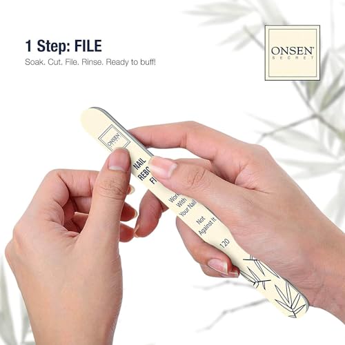 Onsen Secret Nail Care Kit - w/Cuticle Care Serum, Japanese Nail Buffer and Shine Kit - Strengthening & Shining - Spa-Quality Manicure - Organic Ingredients - Long-Lasting Shine - Easy & Safe - 1pk - size: Essential Nail Reboot Kit (Serum)