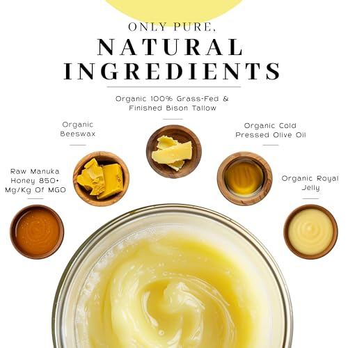 Vanman’s Bison Tallow and Honey Balm - Grass-Fed/Finished Bison Tallow, Raw Manuka Honey, Organic Royal Jelly, Beeswax, Cold Pressed Olive Oil - Unscented Skin Care for Dry Skin - 2.4 oz - size: 2.4 Ounce (Pack of 1), style: Classic - Unscented