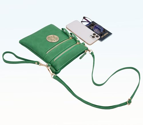 Solene Small Multi Zipper Pockets Crossbody Bag with Detachable Wristlet - color: Green