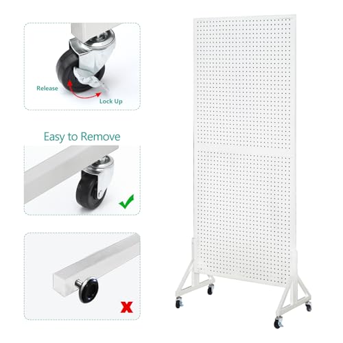 Eastern Tree 2.5'x 6' Metal Pegboard Display Stand with T-Base, Peg Board Panels Display with Casters, Standing Pegboard Display, Retail Display Stand, Extra 10 Pieces Hooks, White - size: 1-Pack White