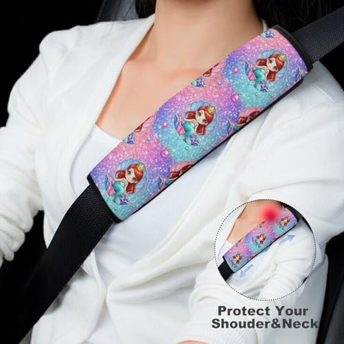 2PCS Mermaid Pink Car Seat Belt Pad Universal Soft and Comfortable Harness Pads Strap for Kids, Car Seats Pushchair Strollers High Chair Pushchair - color: Pattern 673