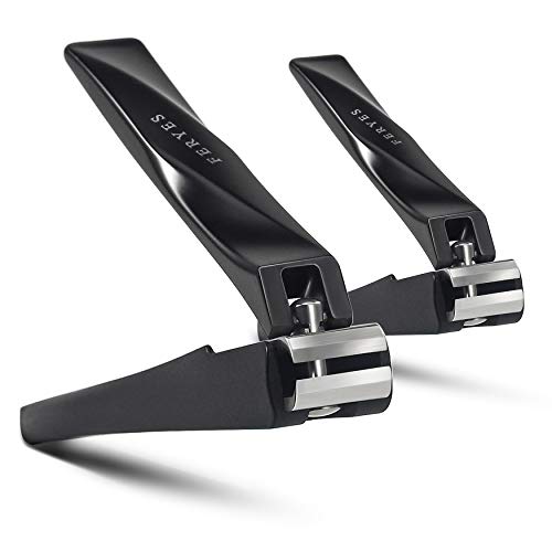 FERYES Nail Clippers with Catcher 2 PCS Set, No Splash Fingernail Clipper and Toenail Clipper, Stainless Steel Nail Cutters - W/Black Metal Case Packing - color: Black 2pcs