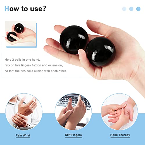 Learay 2Pcs Baoding Balls, Boading Balls for Hand Therapy, Black, 2 inch | Chinese Health Exercise Massage Balls with Carry Pouch for Stress Relief Meditation Ball - color: Black/2 Inch