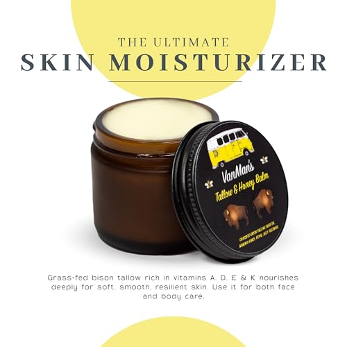 Vanman’s Bison Tallow and Honey Balm - Grass-Fed/Finished Bison Tallow, Raw Manuka Honey, Organic Royal Jelly, Beeswax, Cold Pressed Olive Oil - Unscented Skin Care for Dry Skin - 2.4 oz - size: 2.4 Ounce (Pack of 1), style: Classic - Unscented