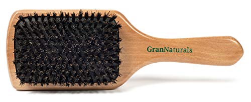 GranNaturals Boar Bristle Smoothing Hair Brush for Women and Men - Medium/Soft Bristles - Natural Wooden Large Flat Square Paddle Hairbrush for Fine, Thin, Straight, Long, or Short Hair